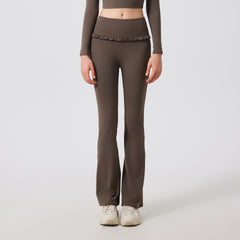 Ruffled slightly flared high-waisted slim slim breathable sports fitness pants