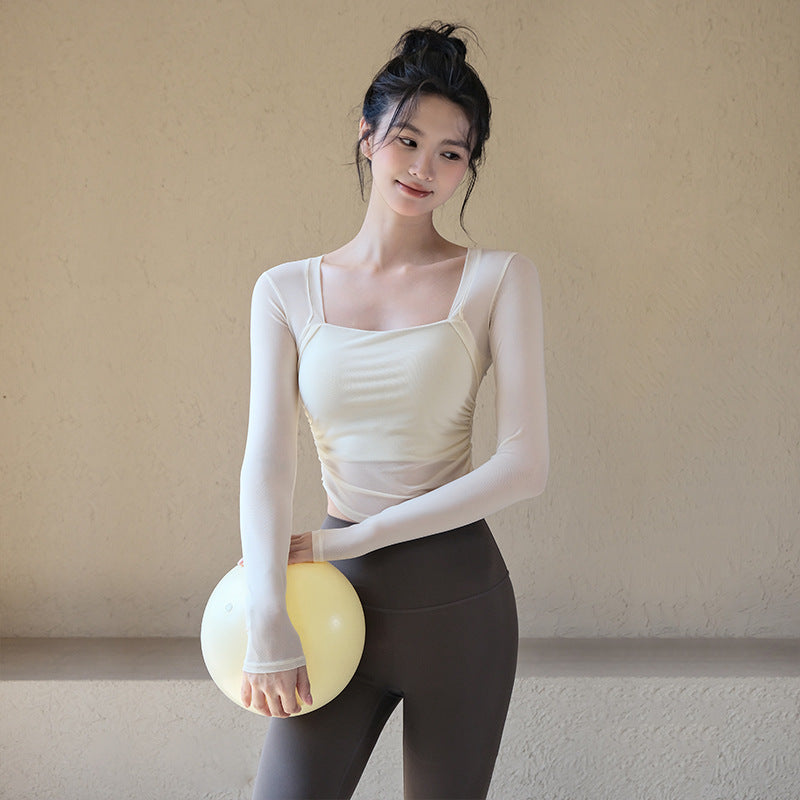 Sexy Mesh Faux Two-Piece Yoga Top