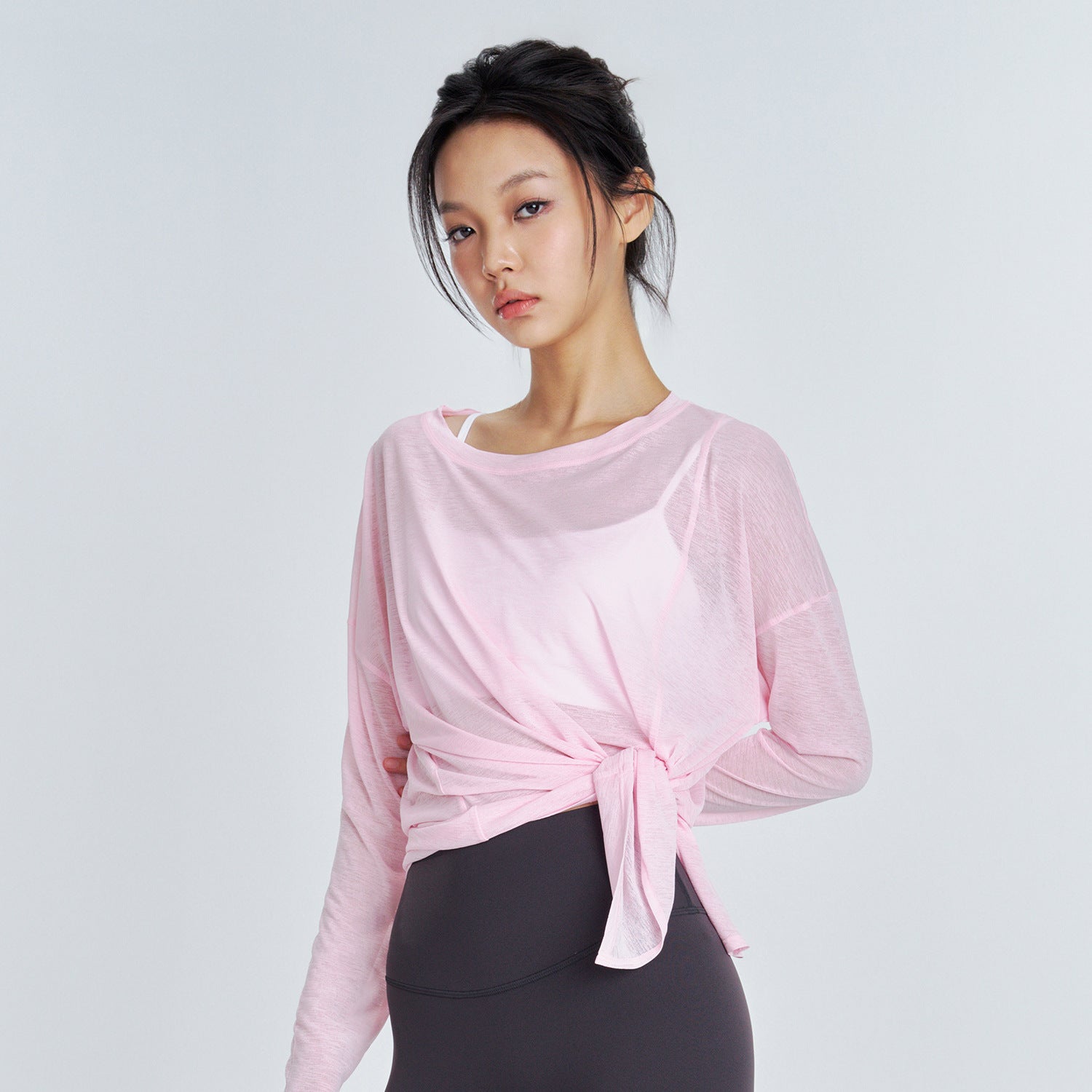Slit yoga long-sleeved slub gauze smock