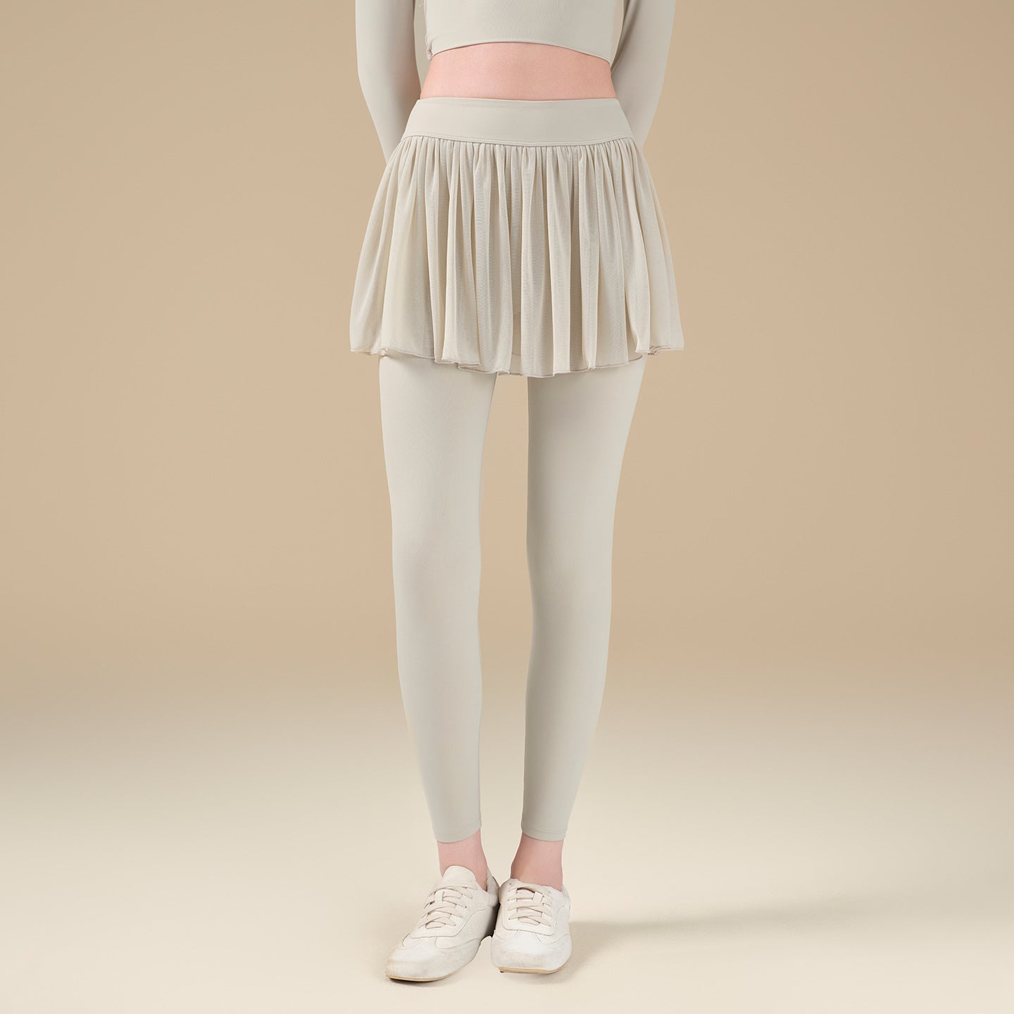 Fake two high-waisted stretch mesh yoga trousers