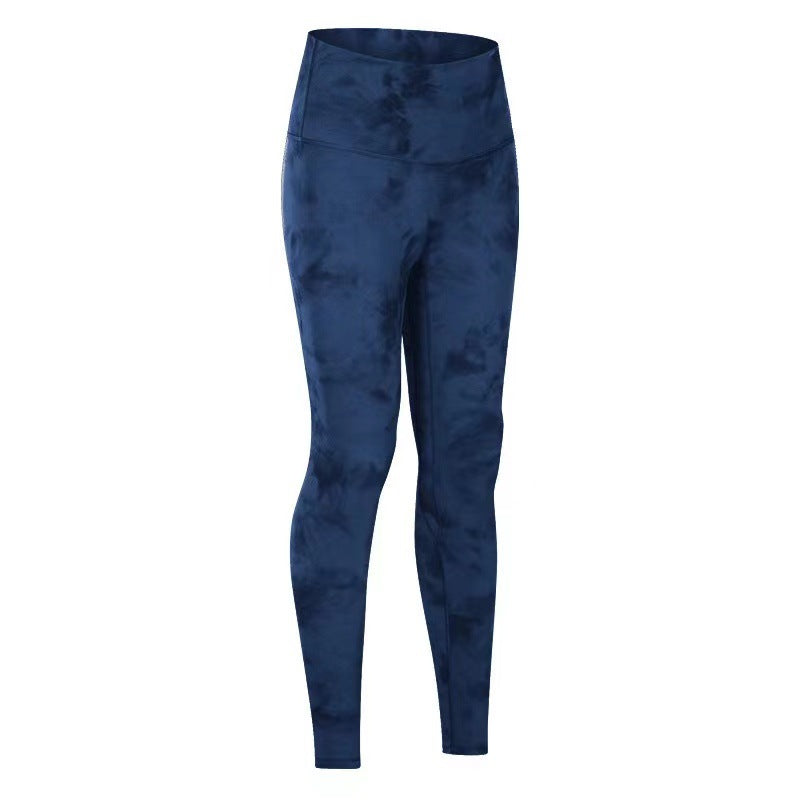 Tie-dye personality nude hip lift slim sports running tight stretch cropped pants