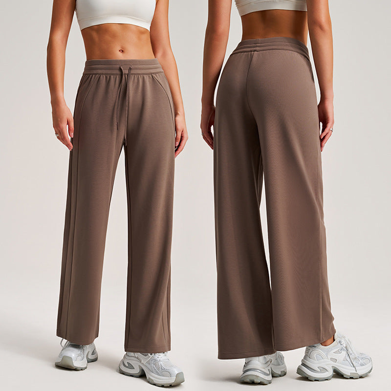 Drawstring straight high-rise versatile loose casual wide-leg pants