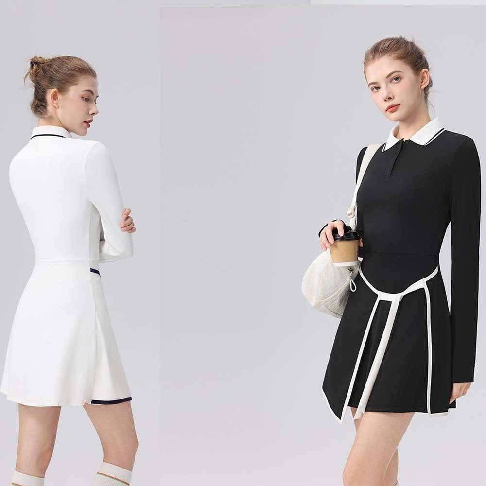 Contrasting polo collar trim height elastic golf tennis suit sports suit