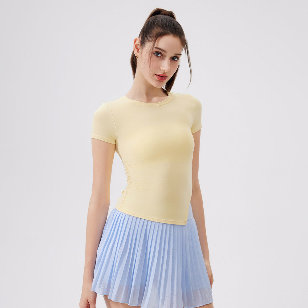 Cool, Breathable, Antibacterial, Asymmetrical waist, Sports running training, Short sleeves