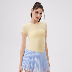 Cool, Breathable, Antibacterial, Asymmetrical waist, Sports running training, Short sleeves