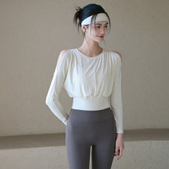 Waist slimming sexy off-the-shoulder fitness top