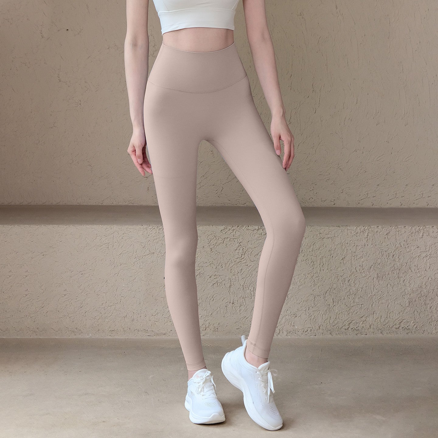 High-stretch lycra lightweight nude high-waisted leggings