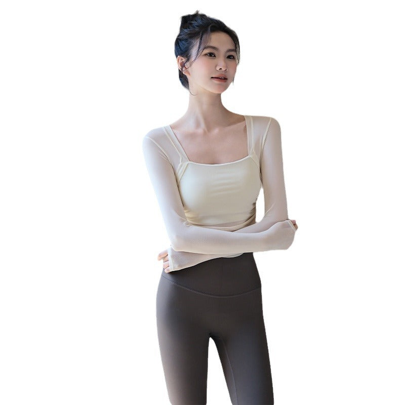 Sexy Mesh Faux Two-Piece Yoga Top