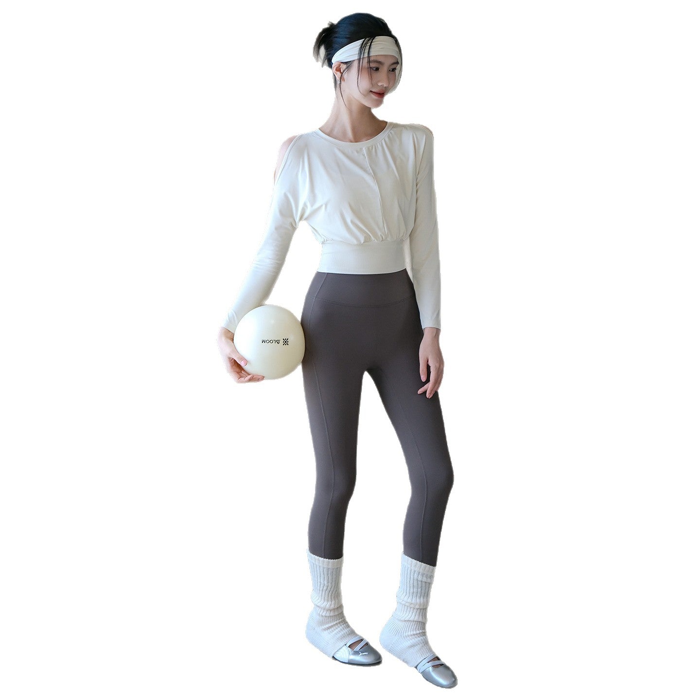 Waist slimming sexy off-the-shoulder fitness top