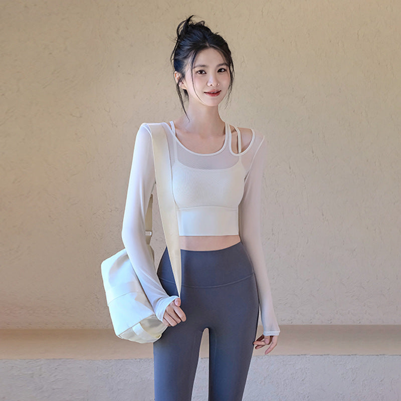 Mesh faux two-piece sports top