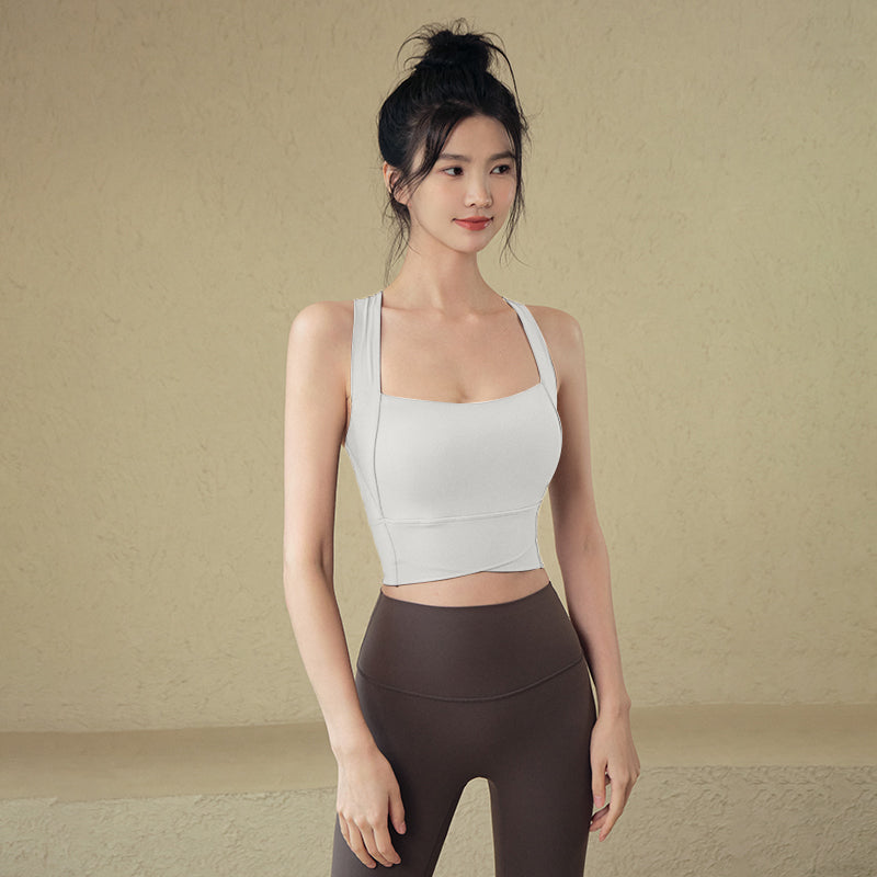 Shockproof gathering beautiful back sports bra