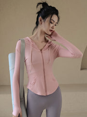 Zippered cardigan slim fit hooded yoga jacket