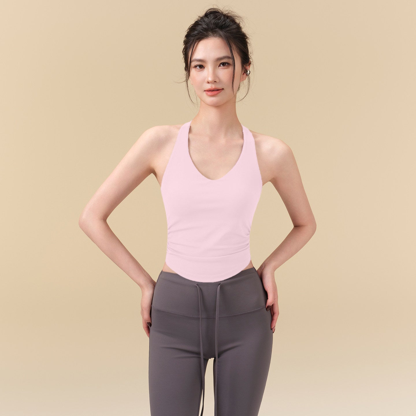 New pleated waist cut-out beauty back sports vest