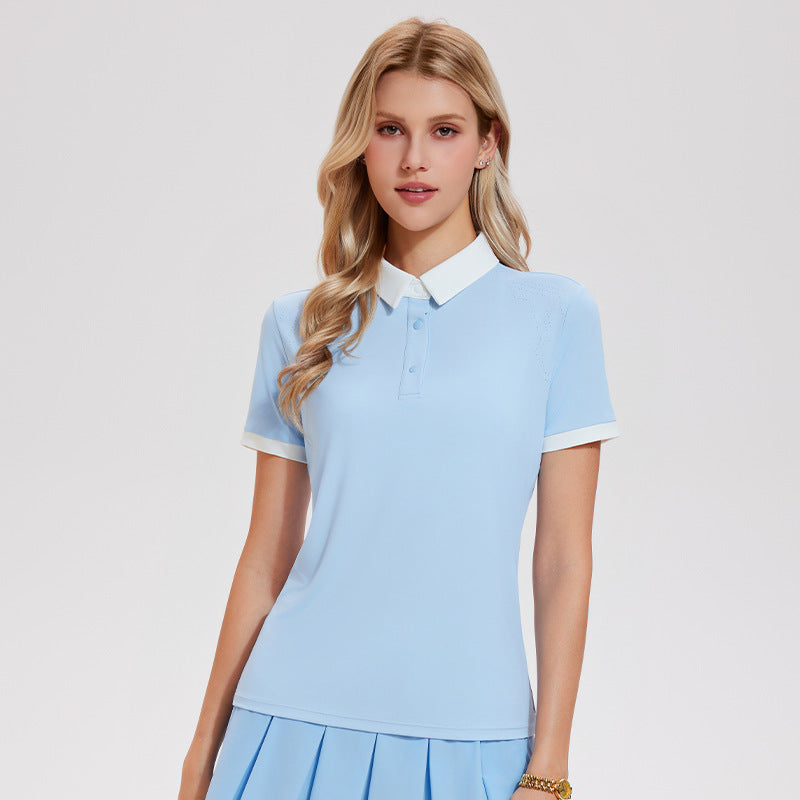 Collegiate light luxury contrast lapel short-sleeved T-shirt
