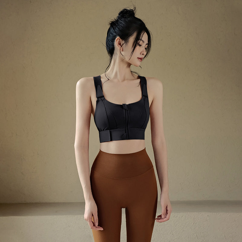 Front zipper high impact bra