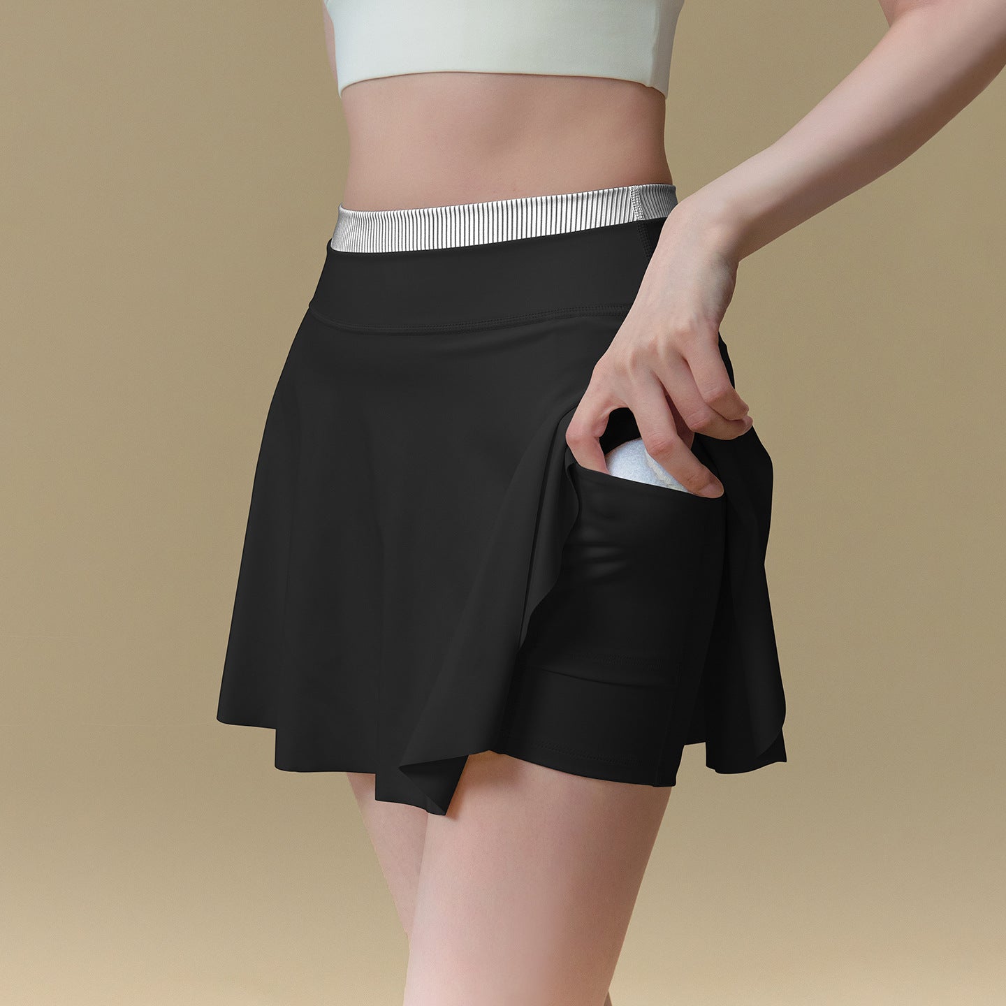 Includes lined anti-shine high-waisted gym skirt