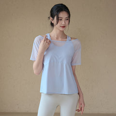 Loose breathable mesh quick-drying fake two pieces of short sleeves