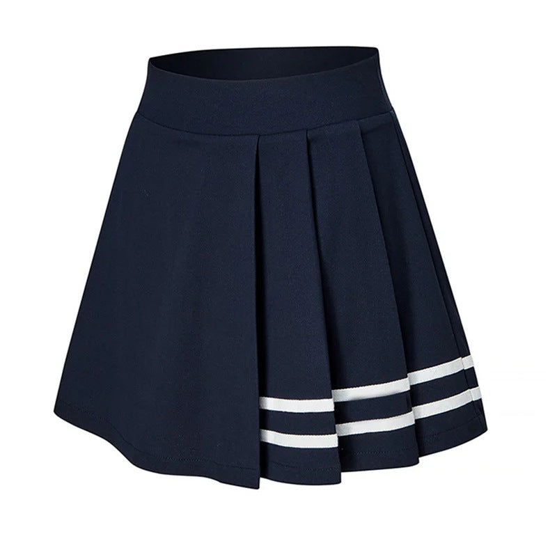 Classic striped paneled quick-drying, Anti-shine sports pleated skirt