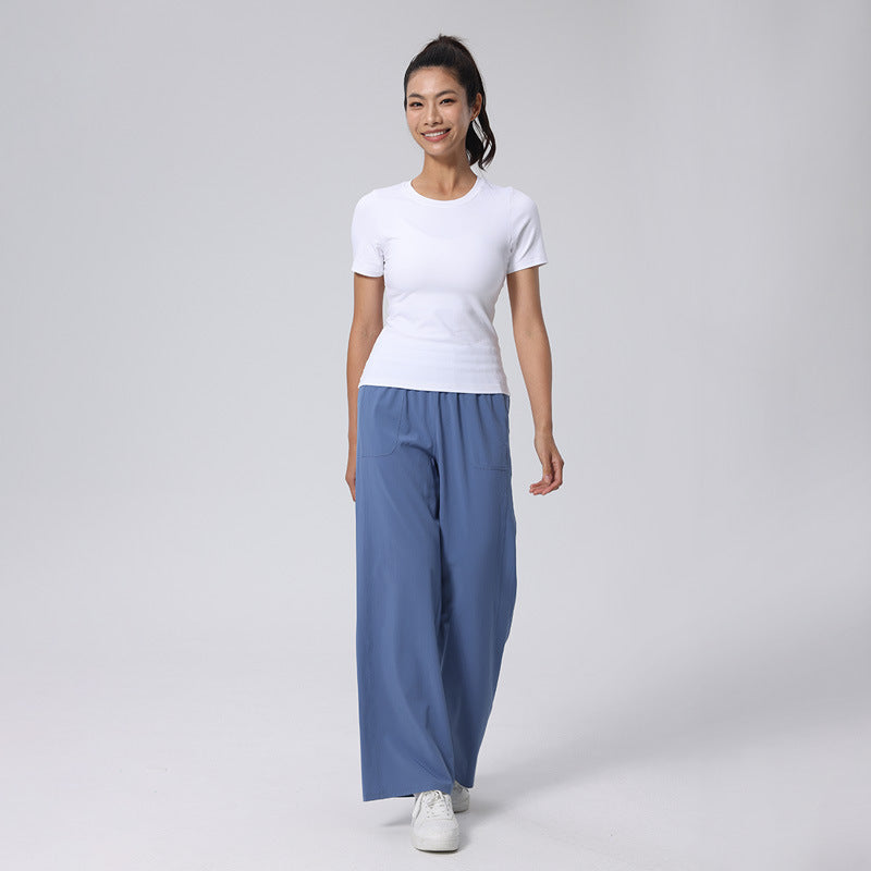 Soft high-rise straight-leg slacks