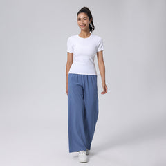Soft high-rise straight-leg slacks