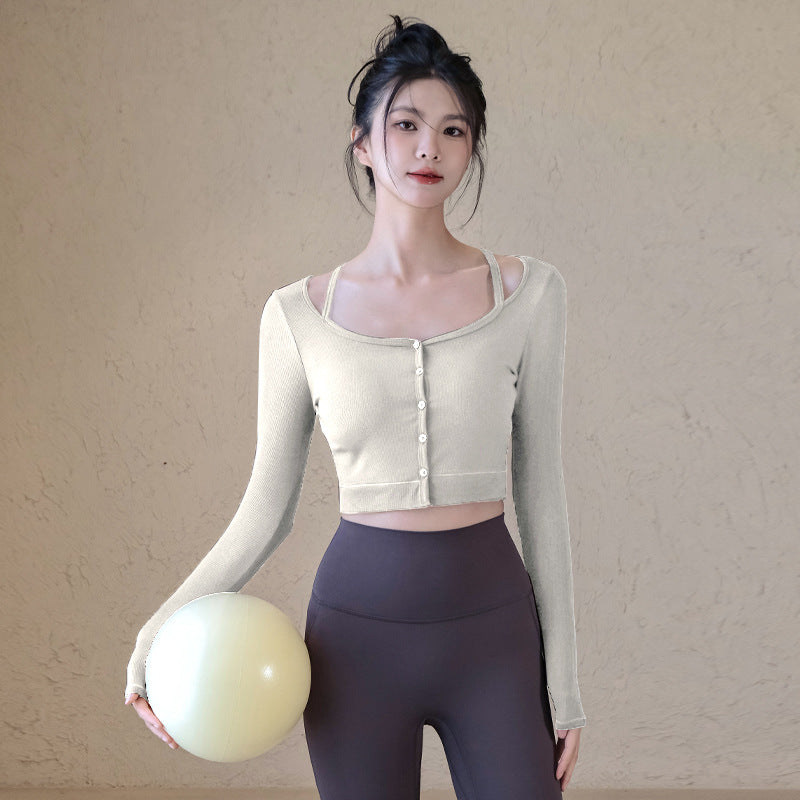 Fake two slim ribbed sports long sleeves