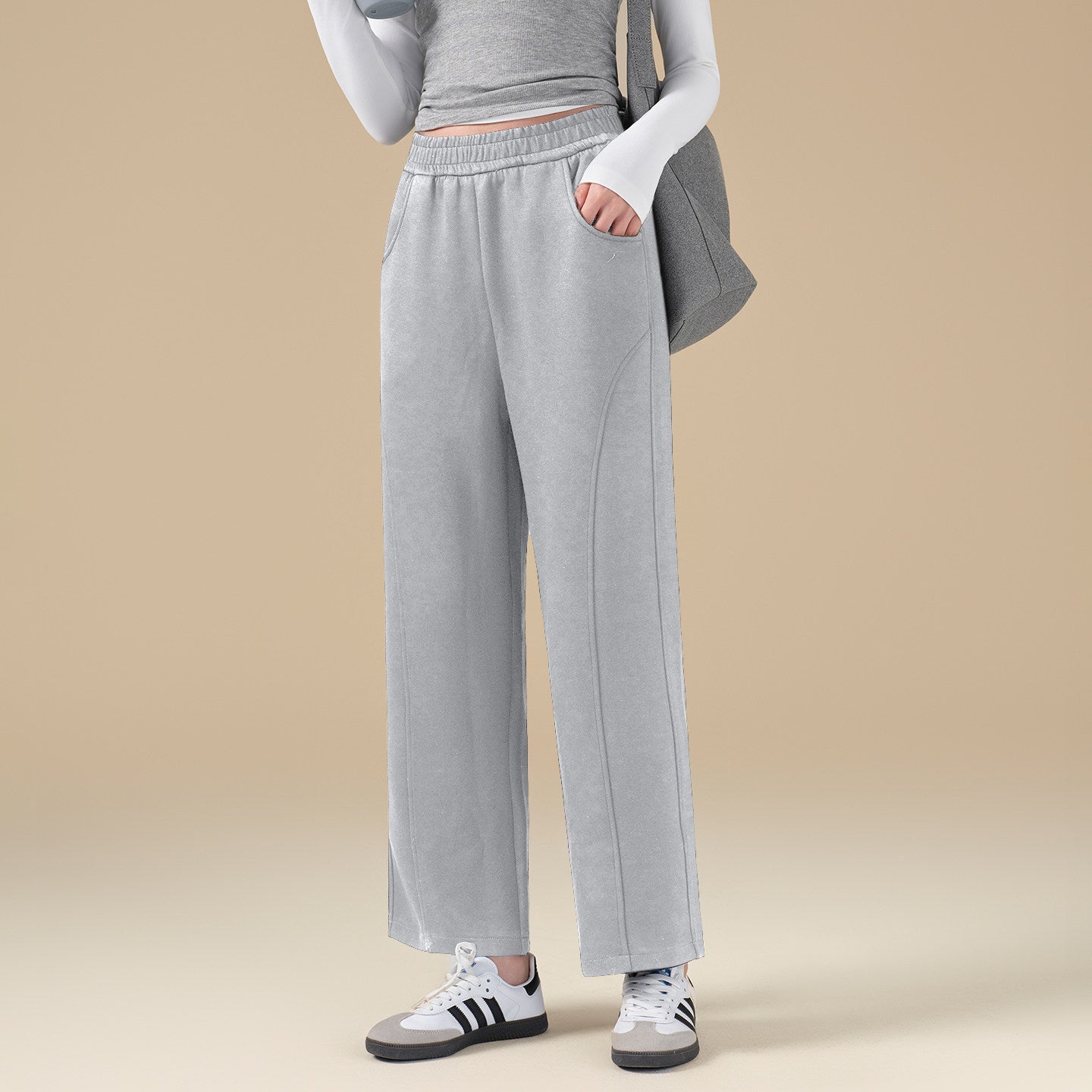 New nude breathable wide-leg casual sports trousers for autumn and winter