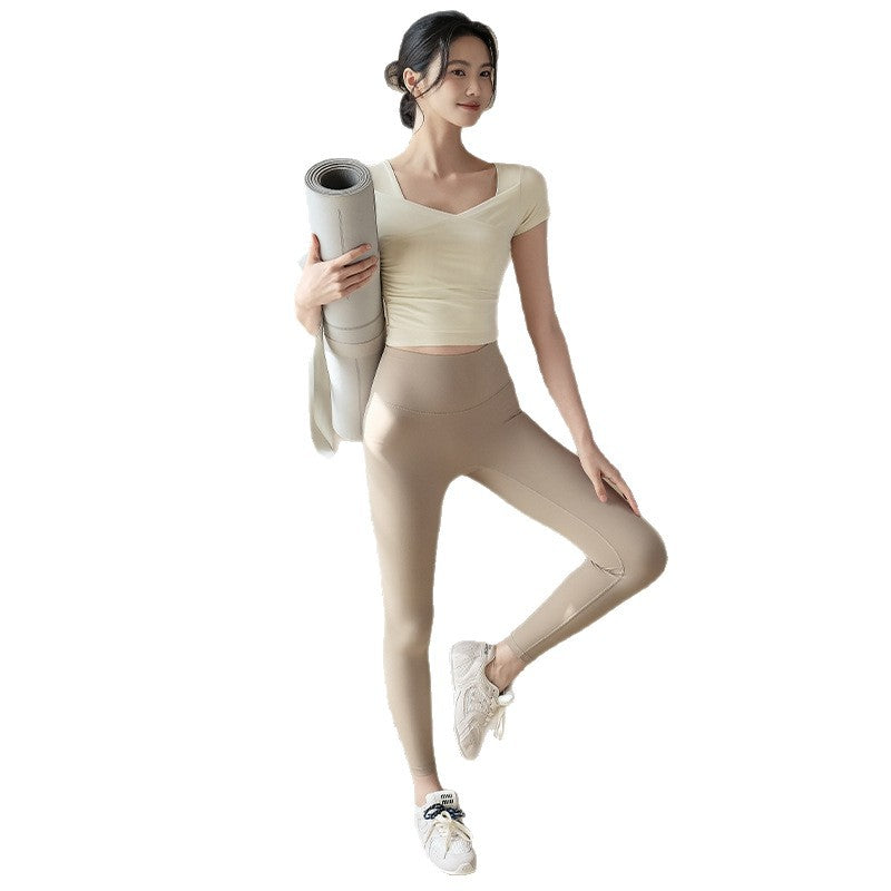 Slim and slim, V-neck, Breathable sports, Running training, Fitness short sleeves