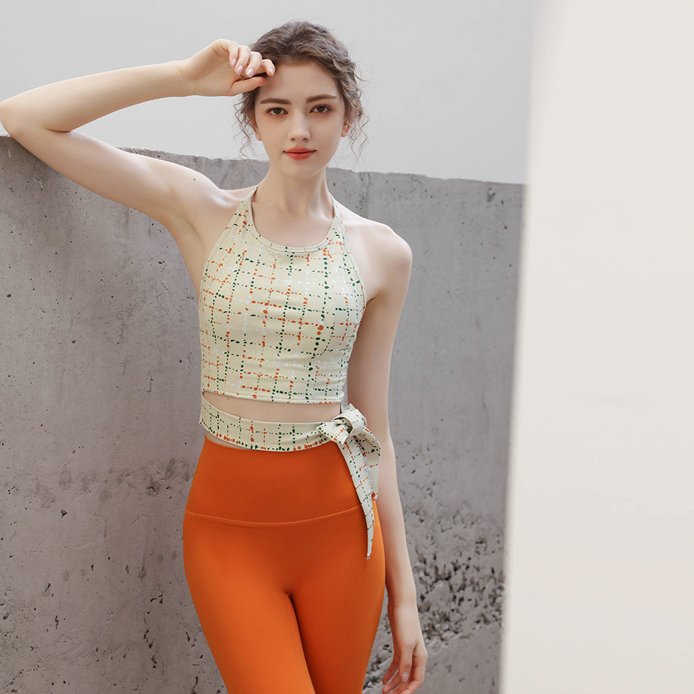 Fashion print colorful strappy halterneck leggings set