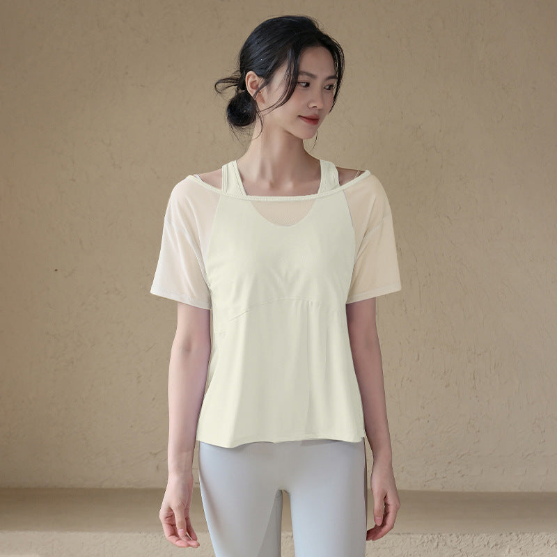 Loose breathable mesh quick-drying fake two pieces of short sleeves