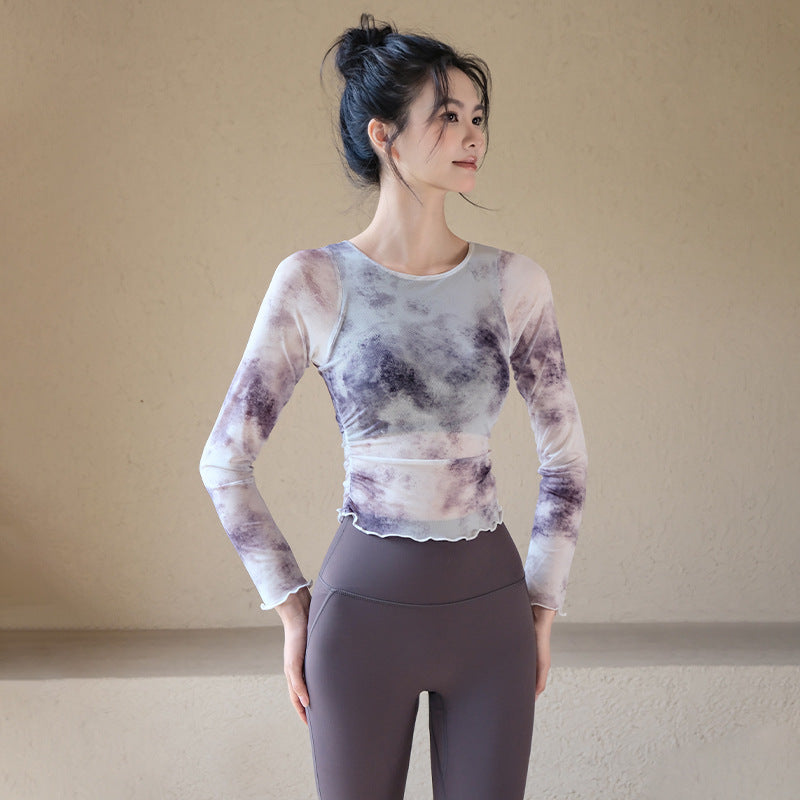 Gradient Mesh Faux Two-Piece Yoga Top