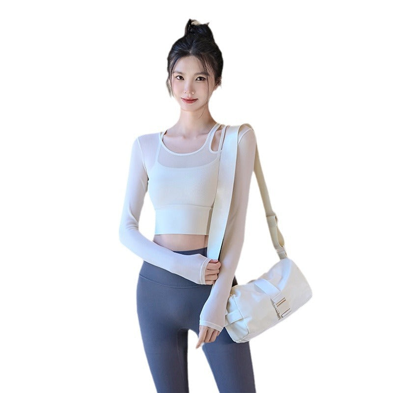 Mesh faux two-piece sports top