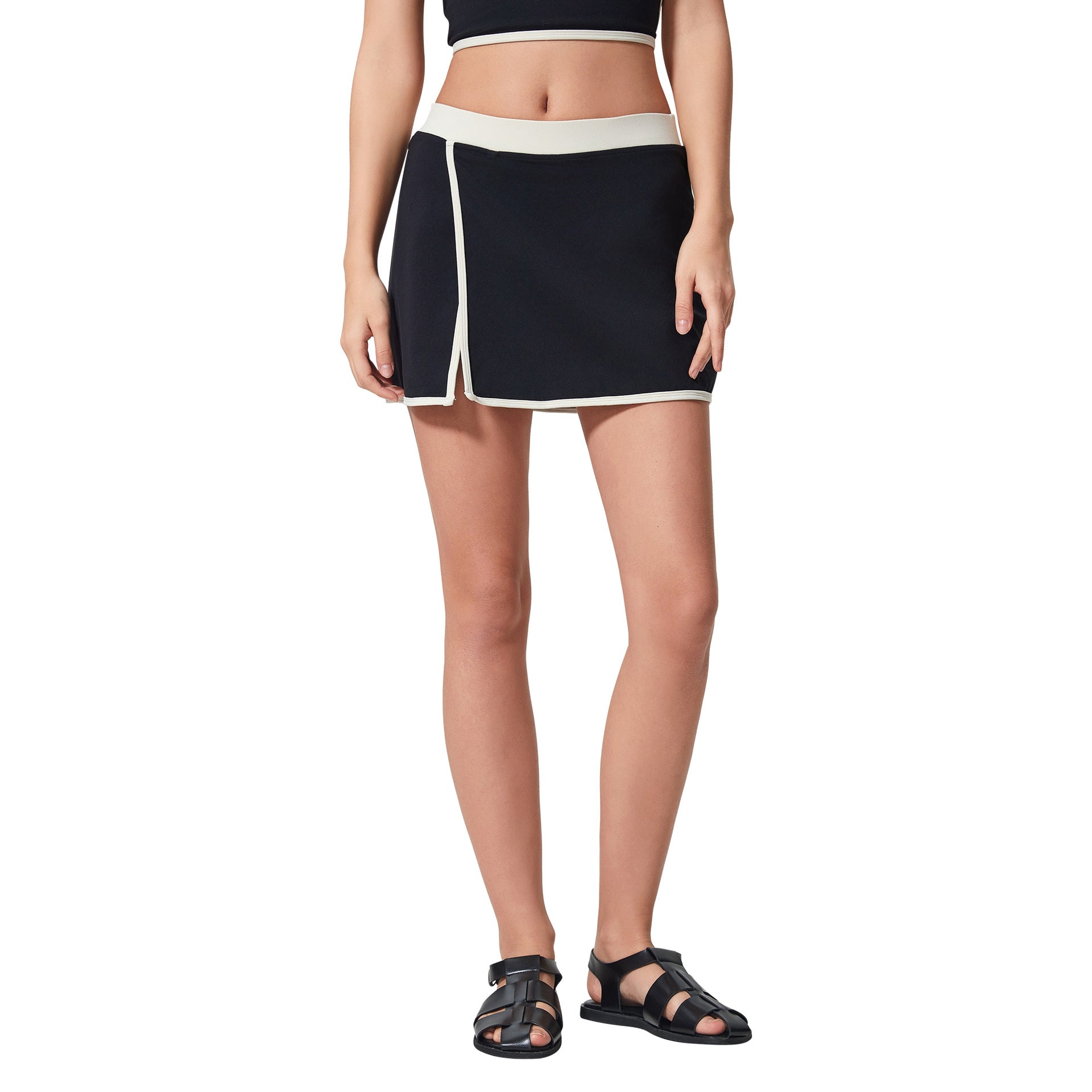 Fake two anti-walking nude slits and abdomen to show slim fitness sports tennis skirts