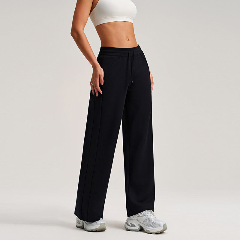 Drawstring straight high-rise versatile loose casual wide-leg pants