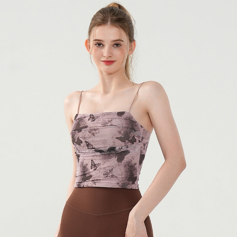 Butterfly print breathable mesh slim fit sexy camisole bra