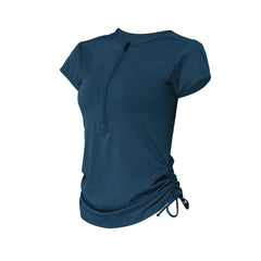 Zipper drawstring breathable yoga short sleeves