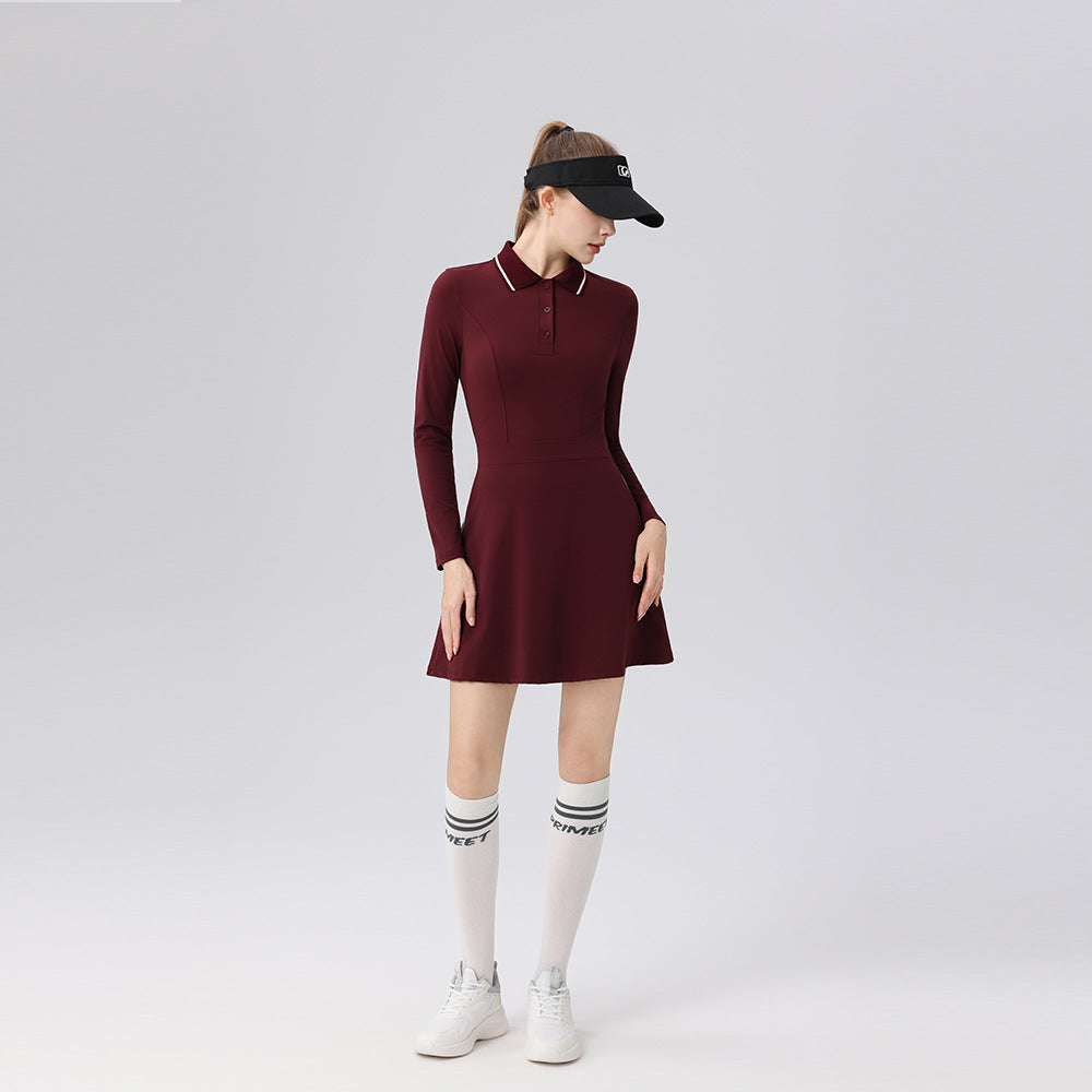 Polo collar contrast slim slimming versatile golf long-sleeved suit