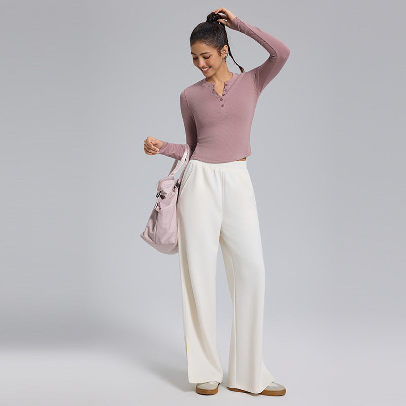 High-end lazy loose loose drape slit straight-leg pants