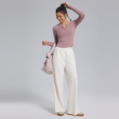 High-end lazy loose loose drape slit straight-leg pants