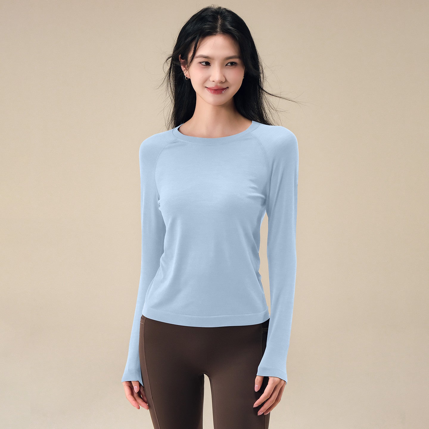 Skin-friendly wool sports long-sleeved gym clothes