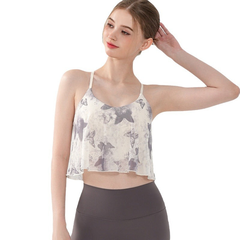 Butterfly print romantic vintage crossover beauty back bra