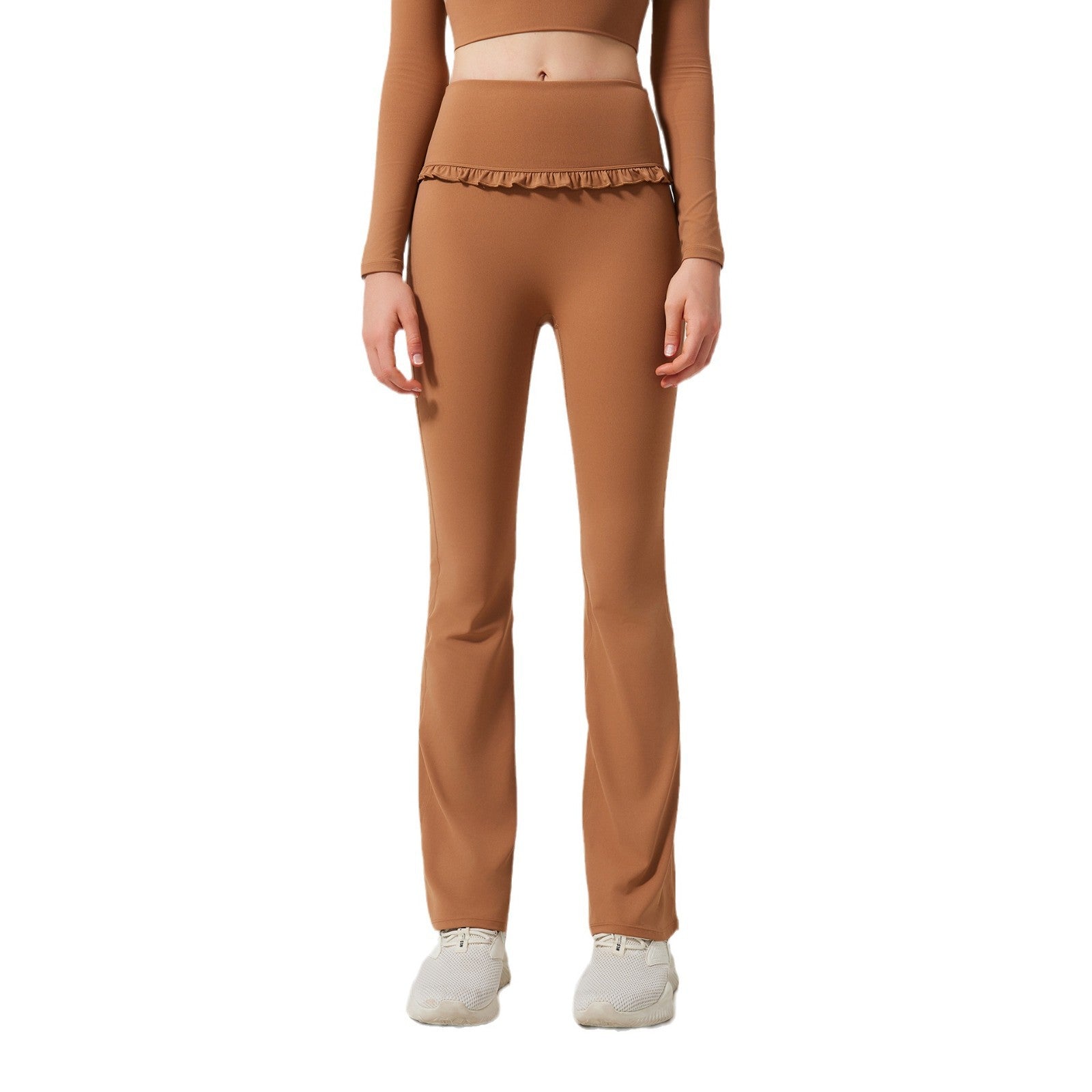 Ruffled slightly flared high-waisted slim slim breathable sports fitness pants