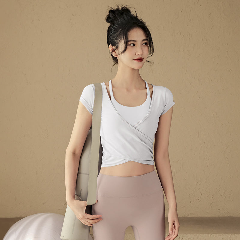 Mesh breathable sports bra blouse two-piece set