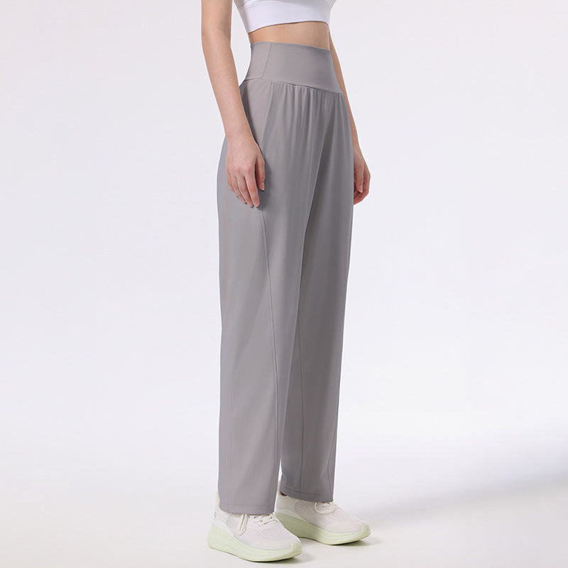 Nude high-waisted casual sports straight-leg trousers