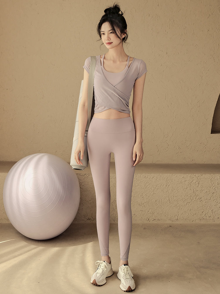 Mesh breathable sports bra blouse two-piece set
