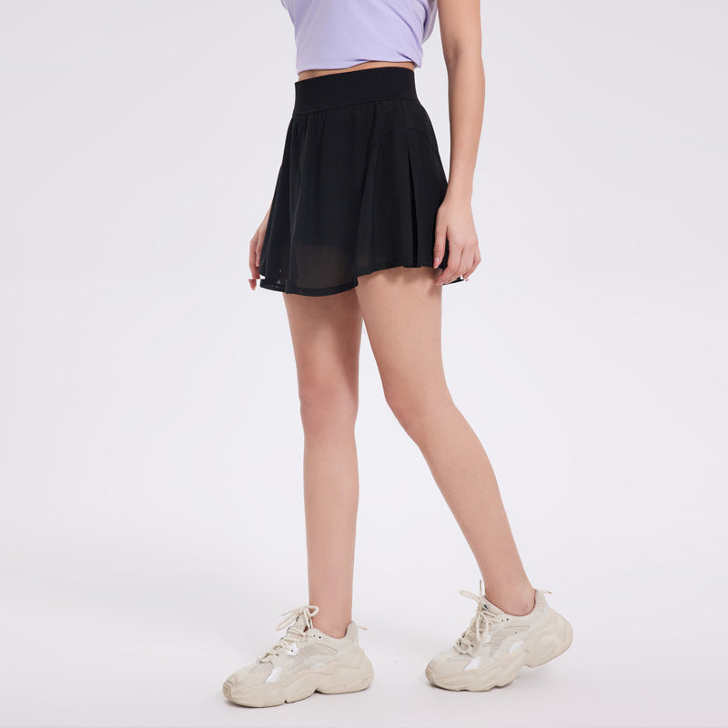 Ballet style mesh high-waisted anti-walking tennis badminton skirt