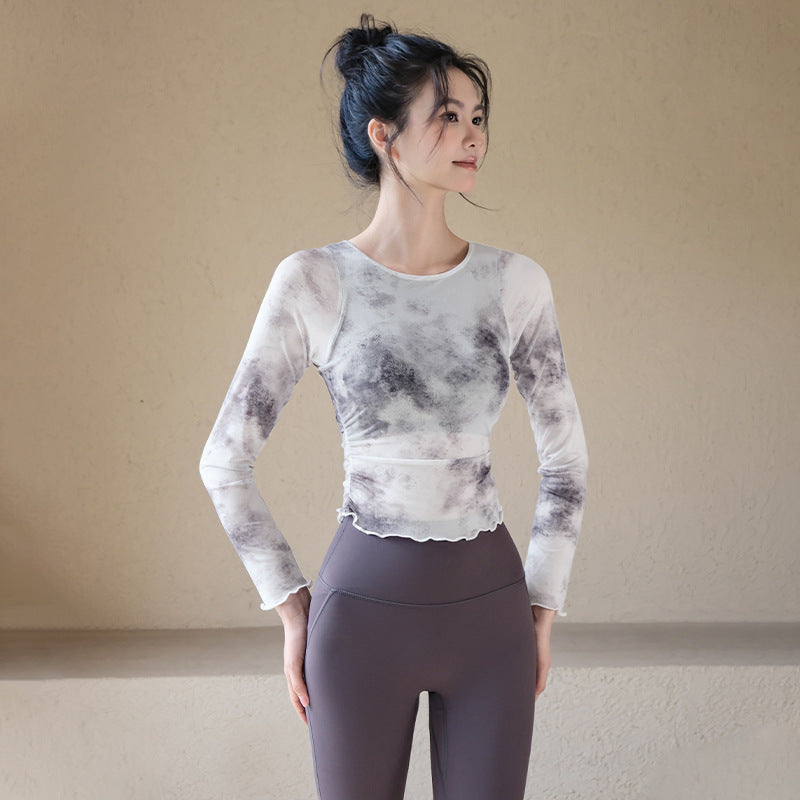 Gradient Mesh Faux Two-Piece Yoga Top