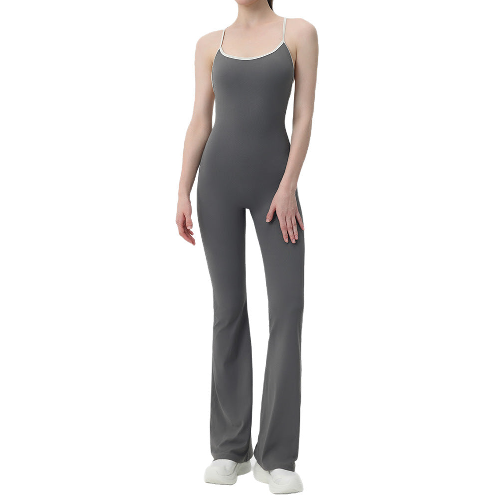 Contrasting backless yoga bodysuit