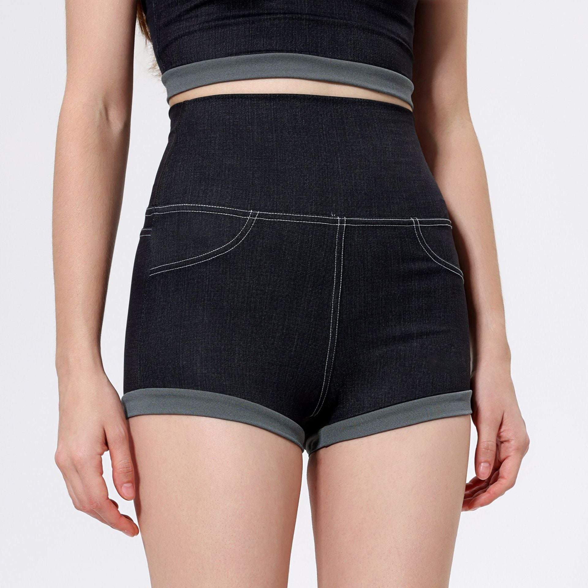 Imitation denim nude fast-drying high-waisted hip lifting slimming sports fitness shorts