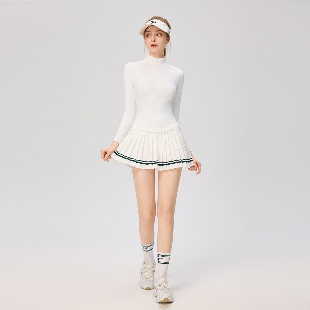 High-neck zippered tennis long-sleeved top T-shirt
