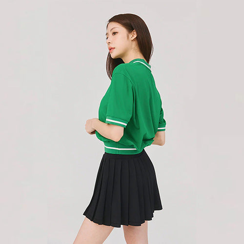 Contrast threaded short sleeve pleated skirt casual sports tennis golf set
